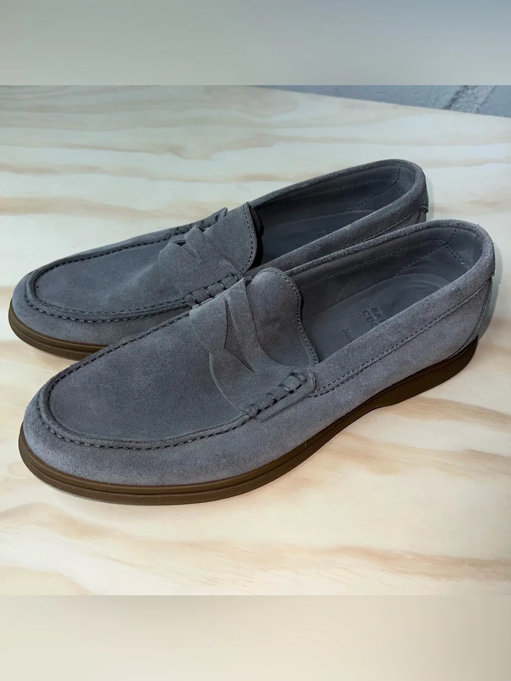 Brunello Cucinelli Suede Penny Loafers Mens Size EU 42 Grey Made In Italy